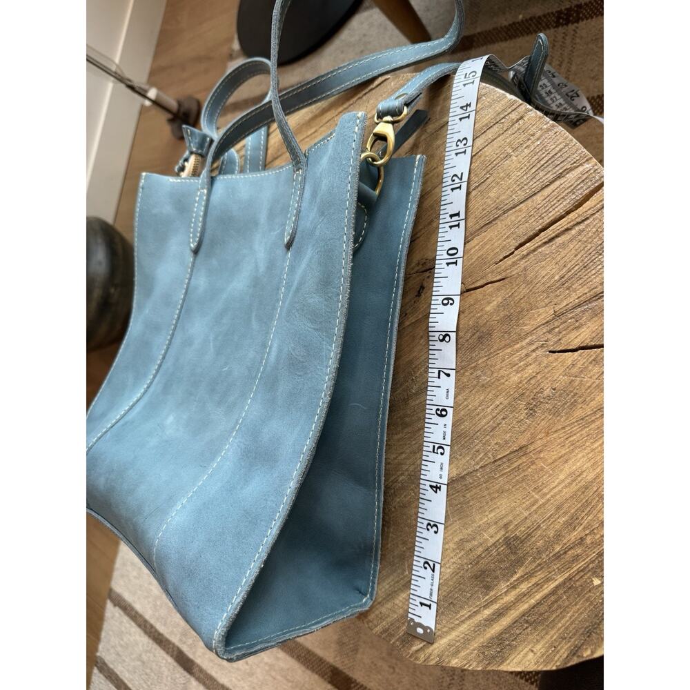 Portland Leather Goods Lola Large Zip Tote Crossbody Shoulder Aqua Blue - Picture 9 of 11
